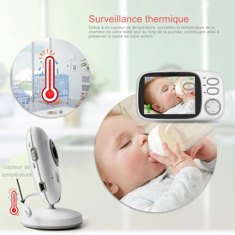 Caméra babyphone sans fil avec écran HD 3,2"