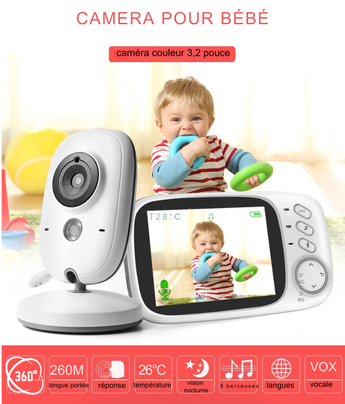 Caméra babyphone sans fil avec écran HD 3,2"