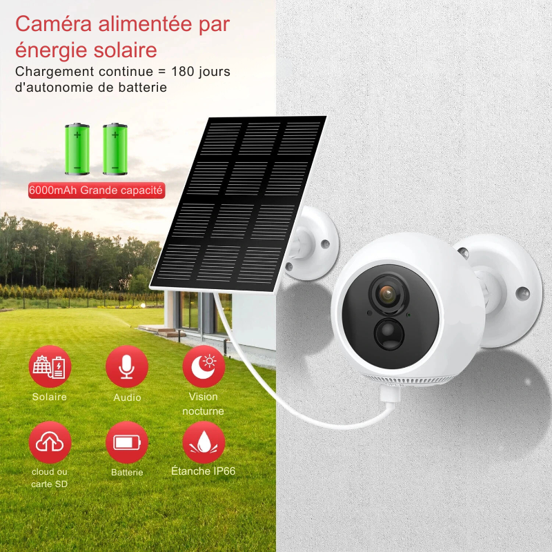 Caméra IP solaire Batterie rechargeable sans fil WIFI