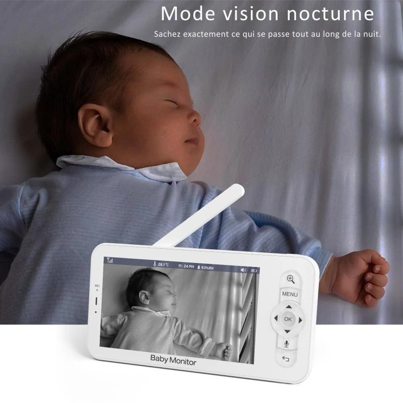 Babyphone avec caméra et grand écran LCD HD 5"