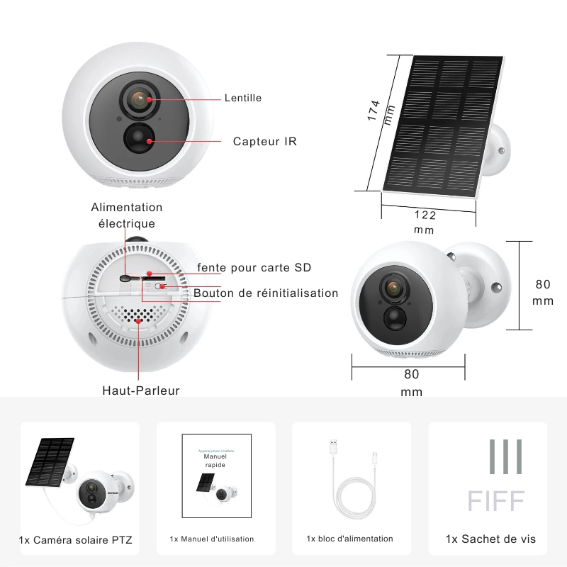 Caméra IP solaire Batterie rechargeable sans fil WIFI