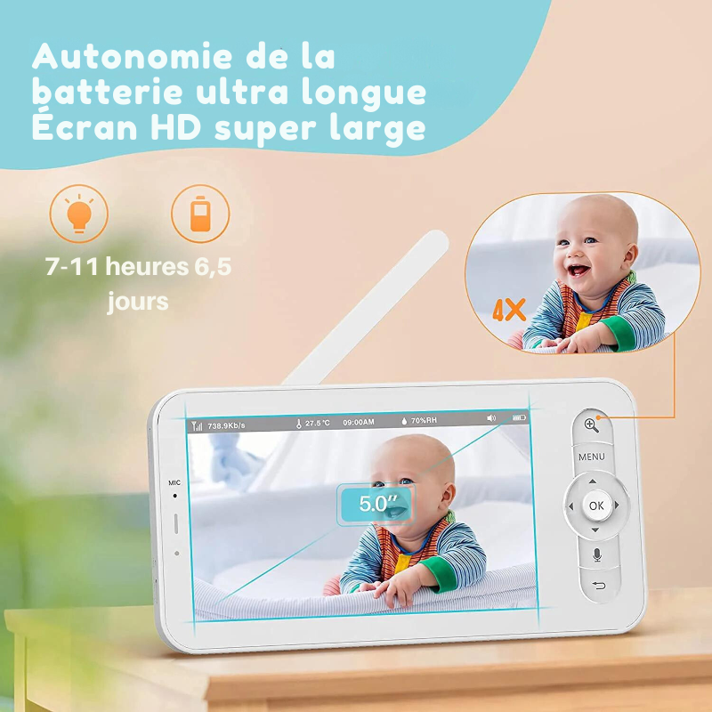 Babyphone avec caméra et grand écran LCD HD 5"