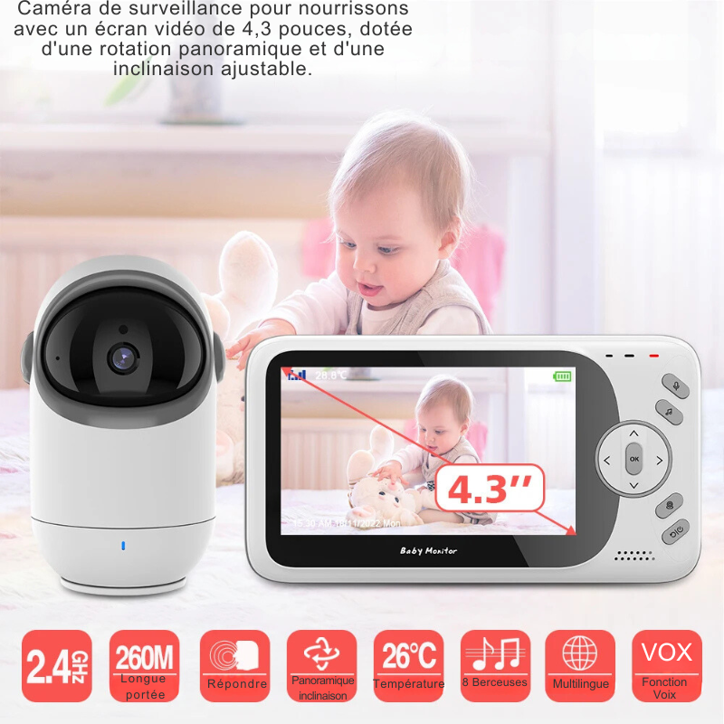 Caméra vidéo pour bébé de 4,3"